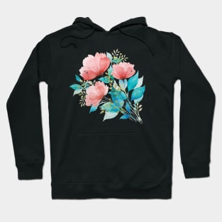 Watercolor Pink and Turquoise Botanical Arrangement 1 Hoodie
